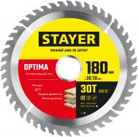 STAYER Optima, 180 x 30/20 мм, 30Т, оптимальный рез, пильный диск по дереву (3681-180-30-30)