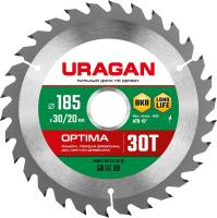 URAGAN Optima, 185 х 30/20 мм, 30Т, пильный диск по дереву (36801-185-30-30)